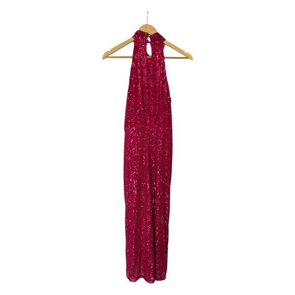 Saylor Shana Cocktail Sequin Dress Pink Halter Sheath Midi Hi Lo Medium M - Picture 6 of 13